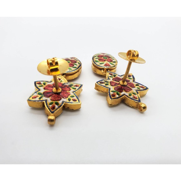 22KT Kundan Earring with rose cut diamonds - Picture 3 of 5
